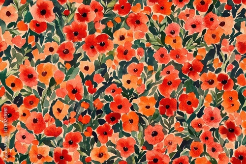 Vibrant Blooming Floral Pattern with Colorful Poppies in a Lush Green Background of Nature