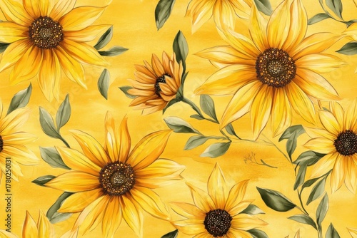 Vibrant Sunflowers Against a Sunny Yellow Background Evoking Joy and Warmth in Nature