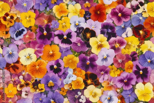 A Vibrant Display of Pansies: A Stunning Floral Canvas in a Colorful Floral Arrangement