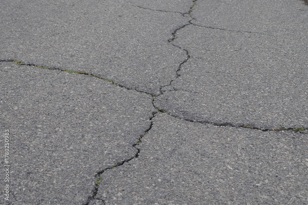 Obraz premium アスファルト舗装面の十字状の亀裂