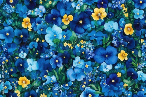 A Vibrant and Colorful Tapestry of Flowers Showcasing Nature's Splendor in Blue and Yellow Hues