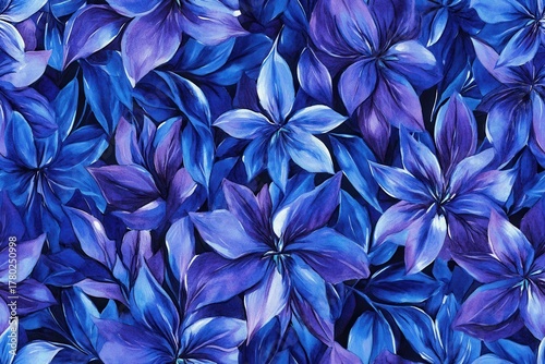 Vibrant Blue Floral Patterns Featuring Lush Petals in a Breathtaking Artistic Design