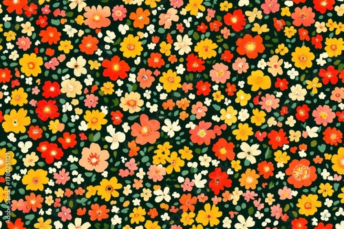 A Vibrant Floral Pattern with an Array of Colorful Flowers and Greenery Capturing Nature's Beauty