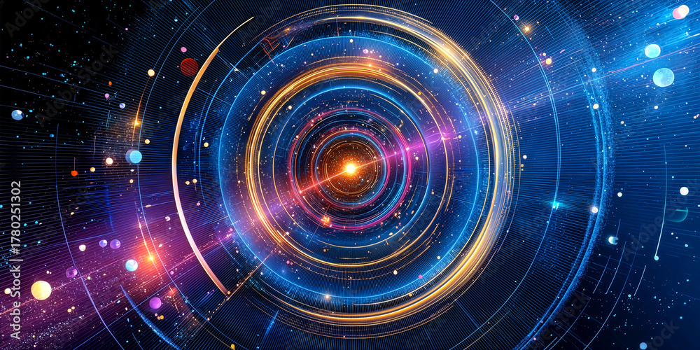 Obraz premium Celestial Rings Of Light Form A Futuristic Portal In Deep Space Night Sky