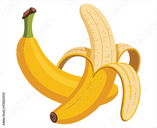 A vibrant illustration of a freshly peeled yellow banana with brown ends