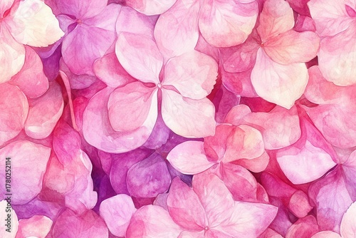A Beautiful Watercolor Illustration of Delicate Pink Hydrangea Petals Blending Harmoniously
