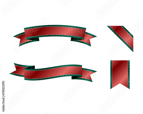 高級感のあるサテングラデーションのクリスマスリボンフレームセット - 波型装飾、エレガントなベクターデザイン素材 編集可