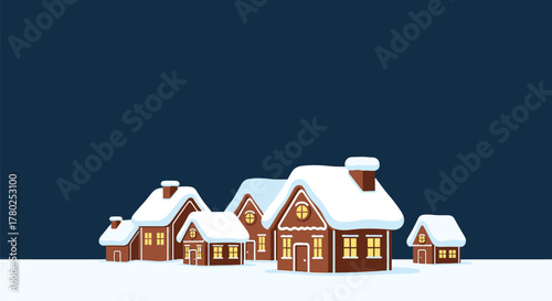 Cozy Christmas Winter Village Houses Night Scene Isolated background