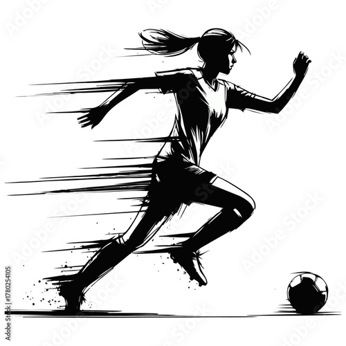 Woman Soccer Player Silhouette Running with Ball