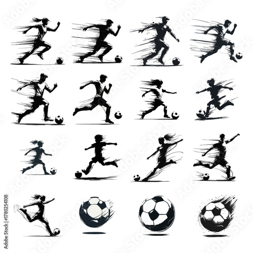Dynamic Soccer Players and Balls Vector Set