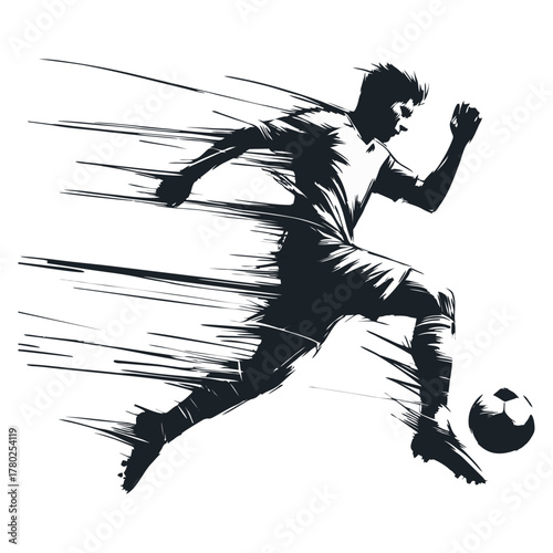 Soccer Player Kicking Ball with Speed Lines