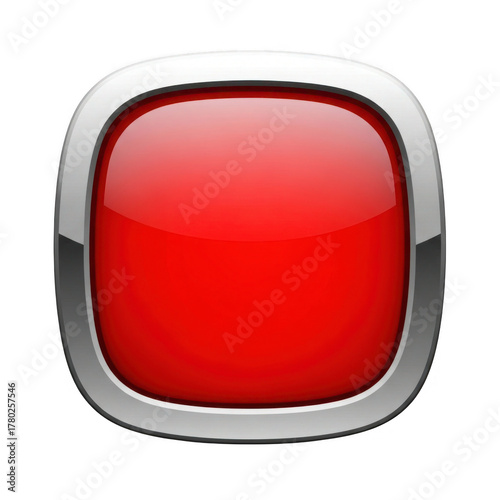 Free Download Glossy red square button with silver bezel isolated on transparent background - GFXLoad