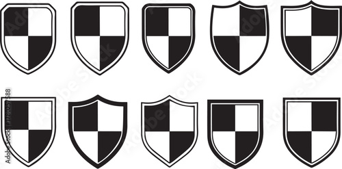Collection of Ten Black and White Shield Icons emblem