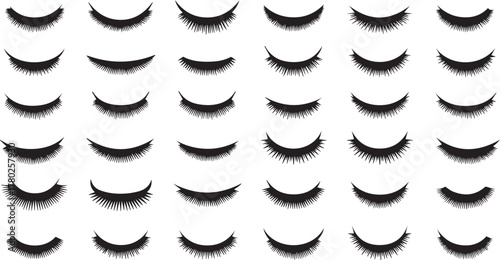 Pattern Of Black Closed Eyelashes On White Background