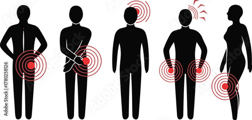 Silhouettes of People with Pain Indicators injury ache