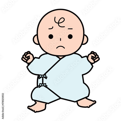 肌着を着た困っている顔の赤ちゃん