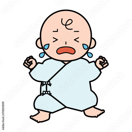 肌着を着た泣いている赤ちゃん