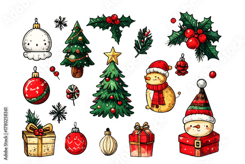 set of kawaii santa and christmas cartoon decoration. Cute santa claus cartoon 