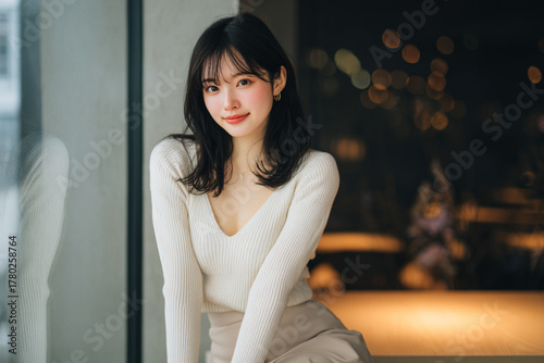 カフェ・バー・レストランでデートの待ち合わせをする美しい女性