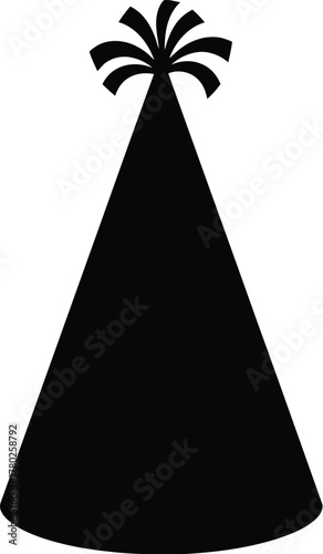 Simple black silhouette of a party hat with pom pom