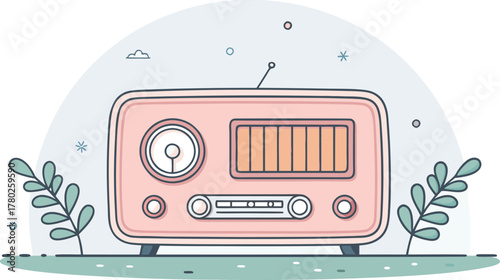 Charming retro radio with whimsical plant accents evokes nostalgia and simple pleasures for creative projects