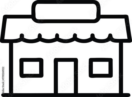 Modern supermarket building icon with storefront elements