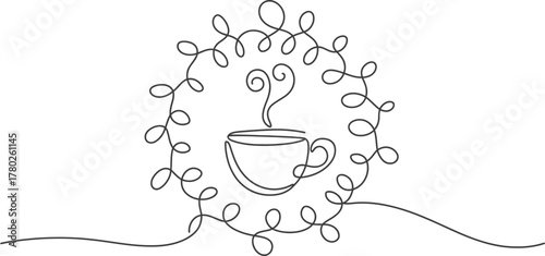 Coffee cup line art drawing caffeine beverage hot drink cafe design minimalist