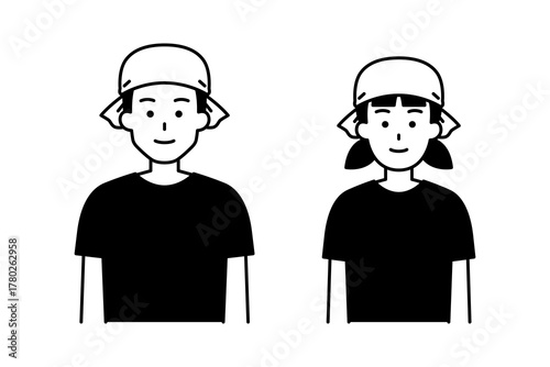 居酒屋の店員の男女　セット