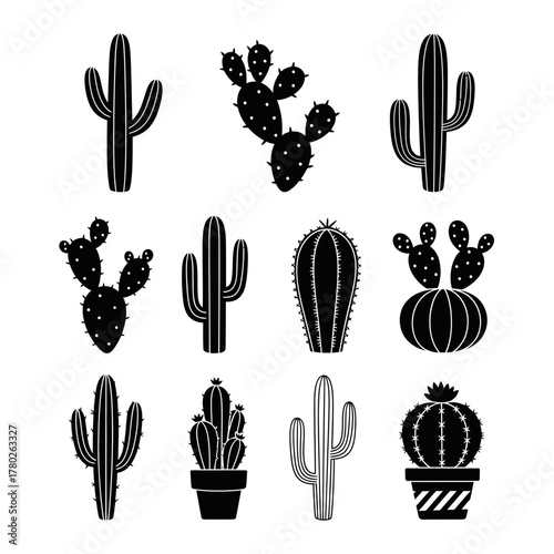 "Cactus Silhouette Clipart Set – Desert Plant Vector Icon Collection"