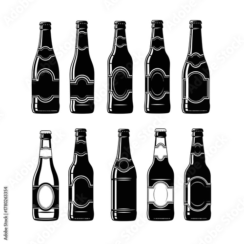 "Beer Bottle Silhouette Clipart Set – Black Beverage Vector Icons"