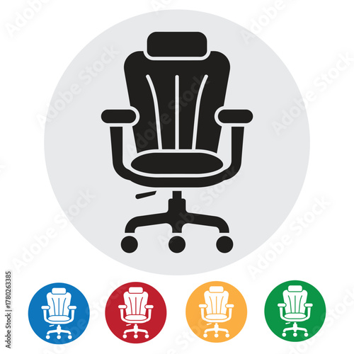 Comfortable ergonomic office chair icons for modern workspaces, perfect for business presentations, HR materials, and furnishing catalogs