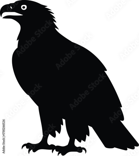 Eagle bird silhouette vector illustration, powerful raptor design, wild animal symbol, majestic bird of prey graphic, wildlife nature icon art