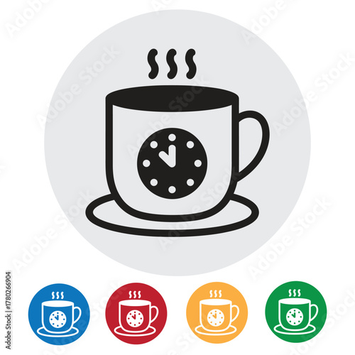 Take a break with a steaming cup of coffee and make time for yourself, a colorful icon representing relaxation and recharge time