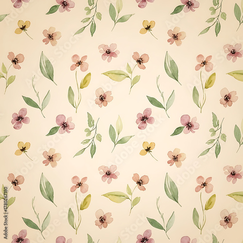 Watercolor floral pattern of hand-painted wildflowers and sprawling leaves tied with a sheer ribbon on a bright white silk background, created for wallpaper and fabric, illuminated with diffused	