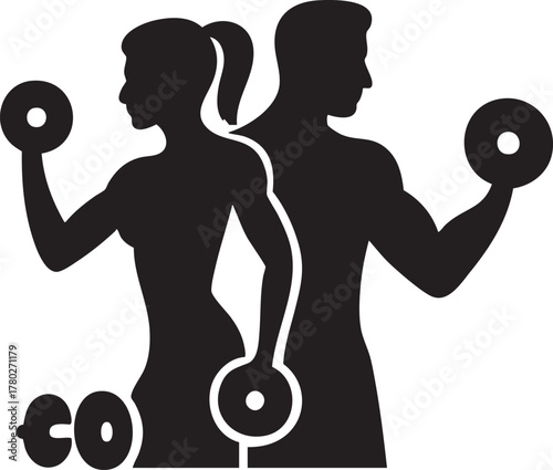Fitness couple lifting dumbbells