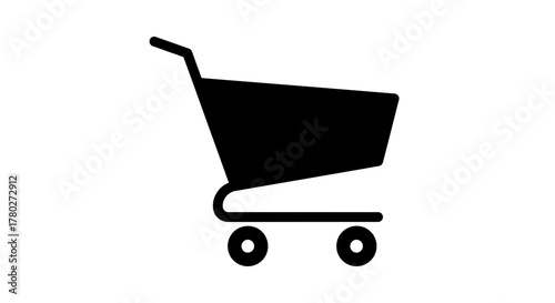 Simple black shopping cart icon representing e-commerce and online retail purchases, perfect for digital marketing and web design.