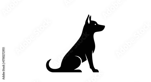 Elegant black silhouette of a loyal dog sitting attentively, perfect for pet branding and companionship themes.