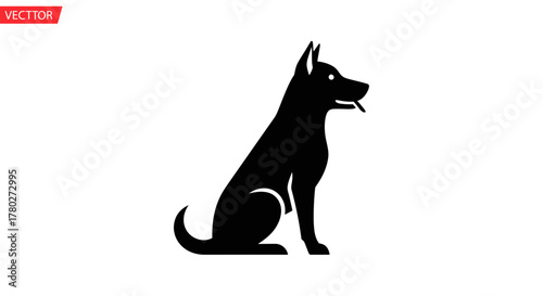 Loyal dog sitting attentively with tongue slightly out, a modern icon representing companionship and service, perfect for branding and design.