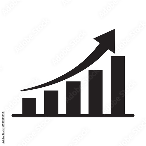 Growth bar chart, Growing graph vector, Business chart with arrow, Profit growing icon illustration
