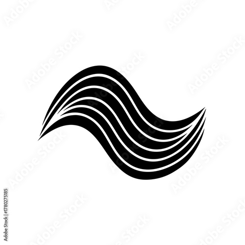 Abstract wavy lines black and white art on transparent background silhouette