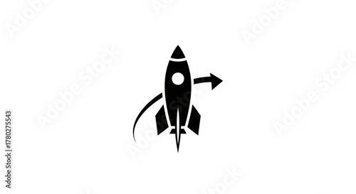 Bild auf Leinwand Dynamic rocket launching into space with an arrow indicating forward progress and success, perfect for business growth and innovation concepts