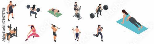 Isometric Active Lifestyle Exercise and Sport People Illustration Set on White Background