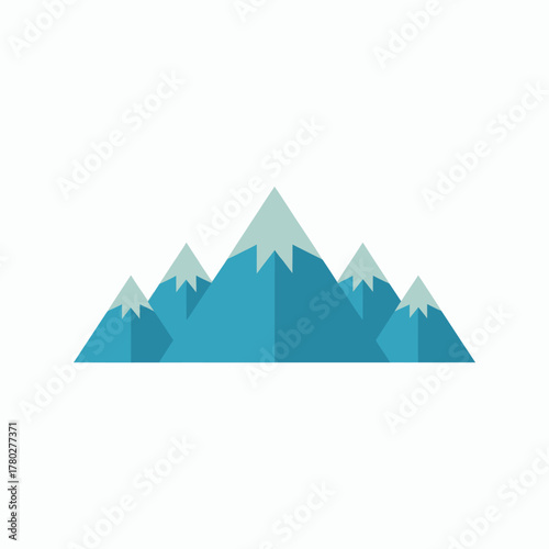 Minimalist Mountain Range Illustration with Snowy Peaks in Blue and Gray on White Background for Modern Design Projects