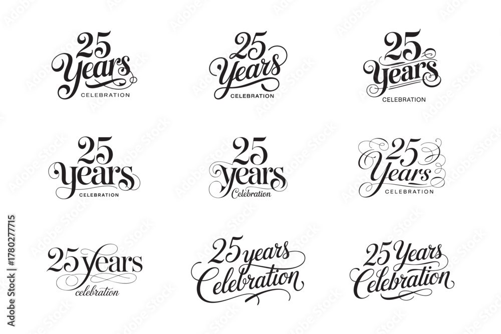 Naklejka premium 25 Years Celebration Decorative Classic Calligraphy Typography Vector Design