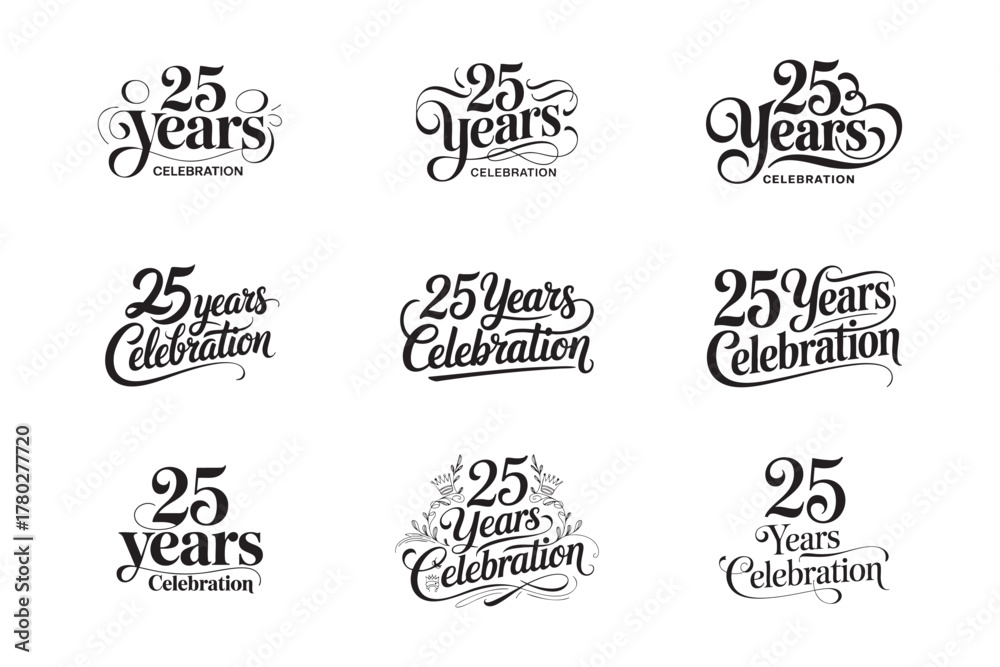 Fototapeta premium 25 Years Celebration Decorative Classic Calligraphy Typography Vector Design