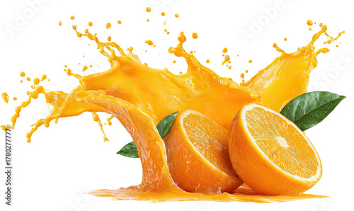 Sliced oranges with vibrant orange juice splash