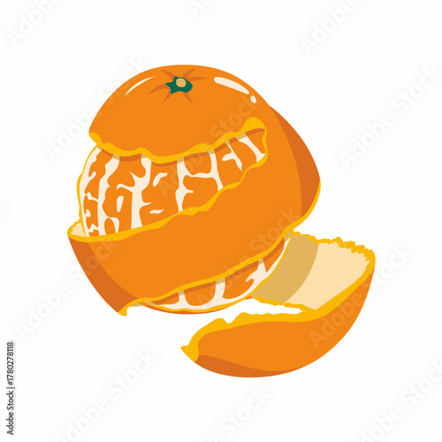 Bright and Fresh Orange with Peel Partially Removed for Illustration and Healthy Food Concepts