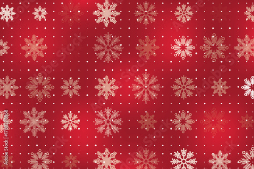 Trendy Christmas seamless pattern. Red Buffalo Plaid background with white winter snowflakes texture. Vector checkered plaid and snowfall print for fashion, fabric, wrapping paper, New Year decor.