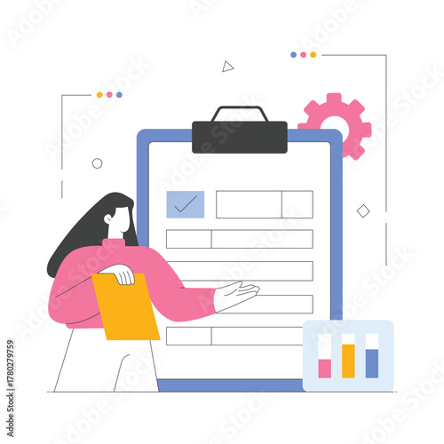 Female executive managing corporate paperwork Illustration  