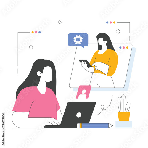 Team members collaborating virtually using digital tools Illustration  